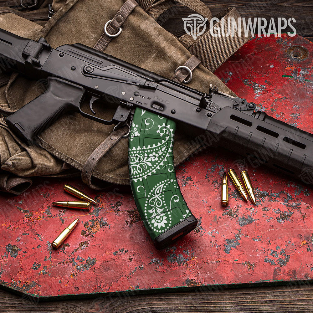 Bandana Green And White Gun Skin Vinyl Wrap