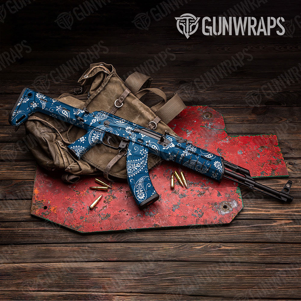Bandana Blue And White Gun Skin Vinyl Wrap