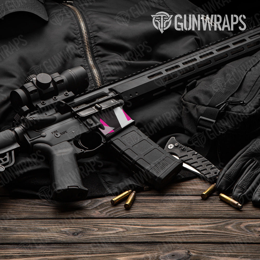 AR-15 Mag Well Shattered Magenta Tiger Gun Skin Vinyl Wrap