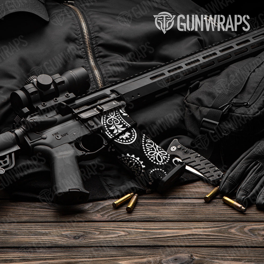 AR-15 Mag & Mag Well Bandana Black And White Gun Skin Vinyl Wrap