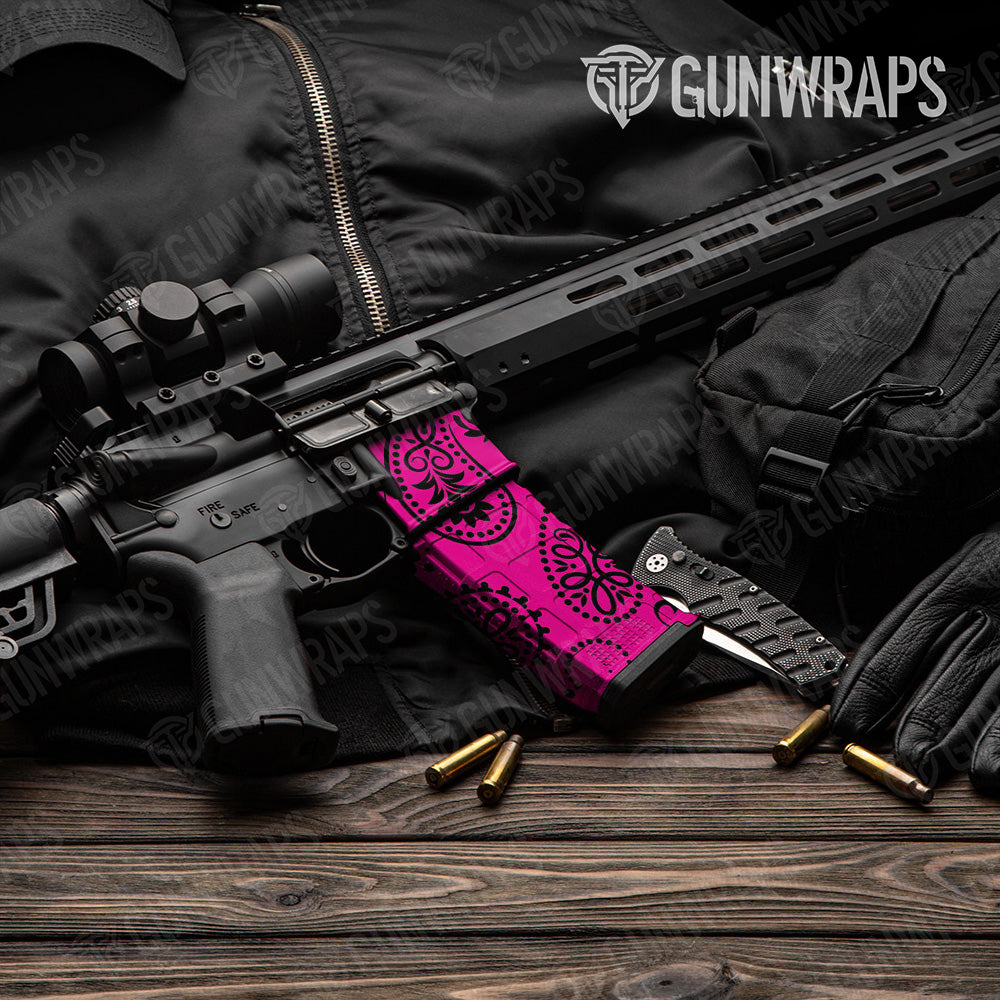 AR-15 Mag & Mag Well Bandana Magenta And Black Gun Skin Vinyl Wrap