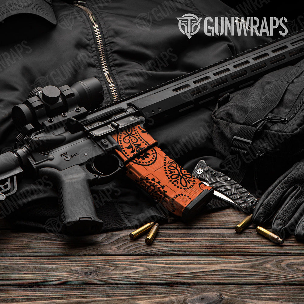 AR-15 Mag & Mag Well Bandana Orange And Black Gun Skin Vinyl Wrap