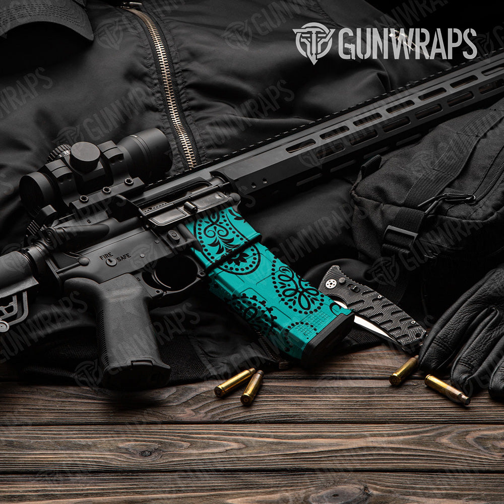 AR-15 Mag & Mag Well Bandana Tiffany Blue And Black Gun Skin Vinyl Wrap