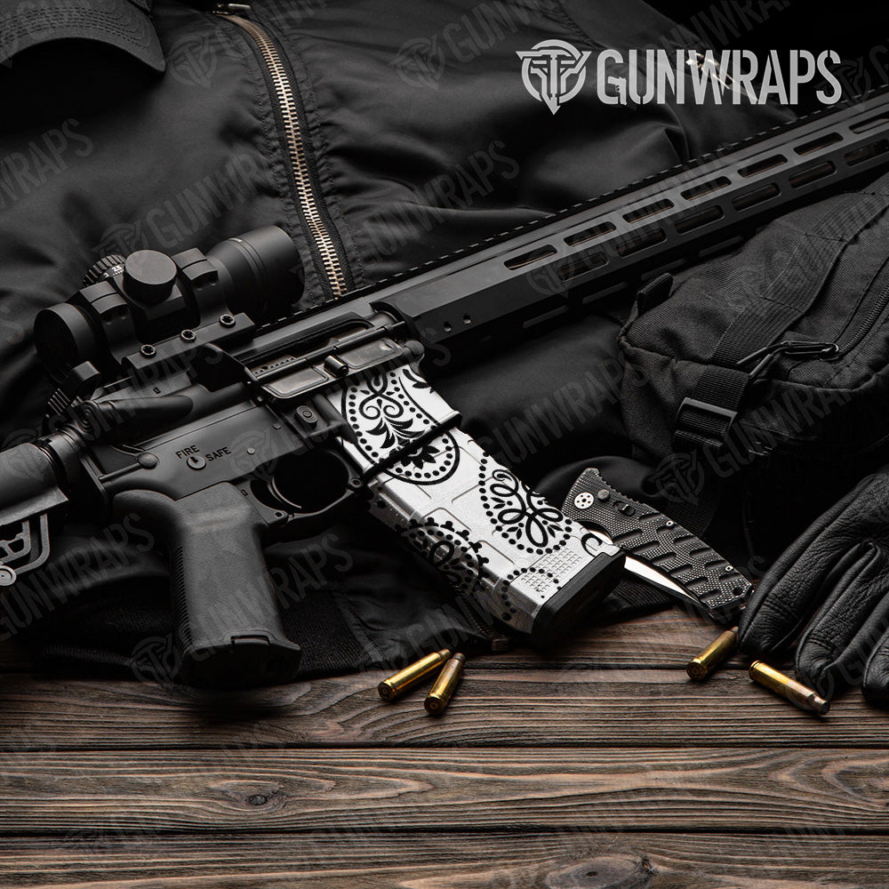 AR-15 Mag & Mag Well Bandana White And Black Gun Skin Vinyl Wrap