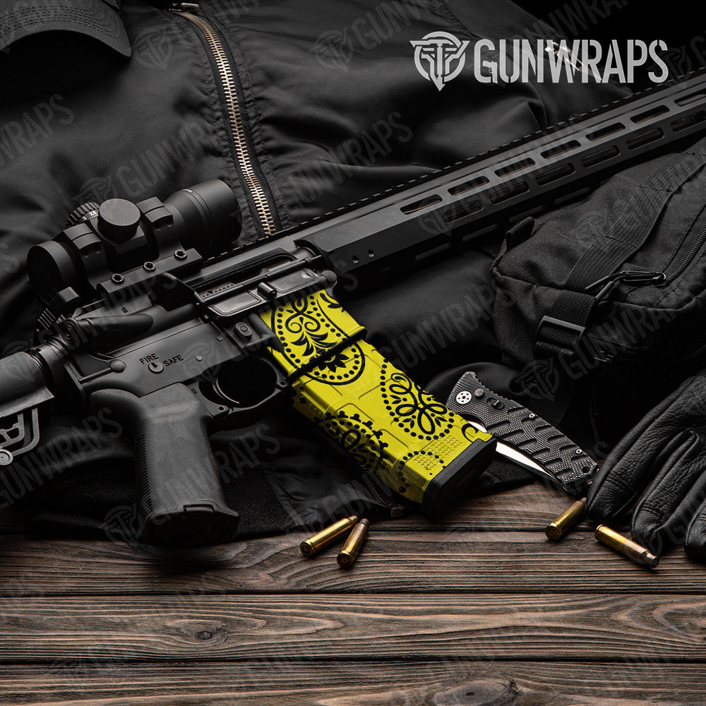 AR-15 Mag & Mag Well Bandana Yellow And Black Gun Skin Vinyl Wrap