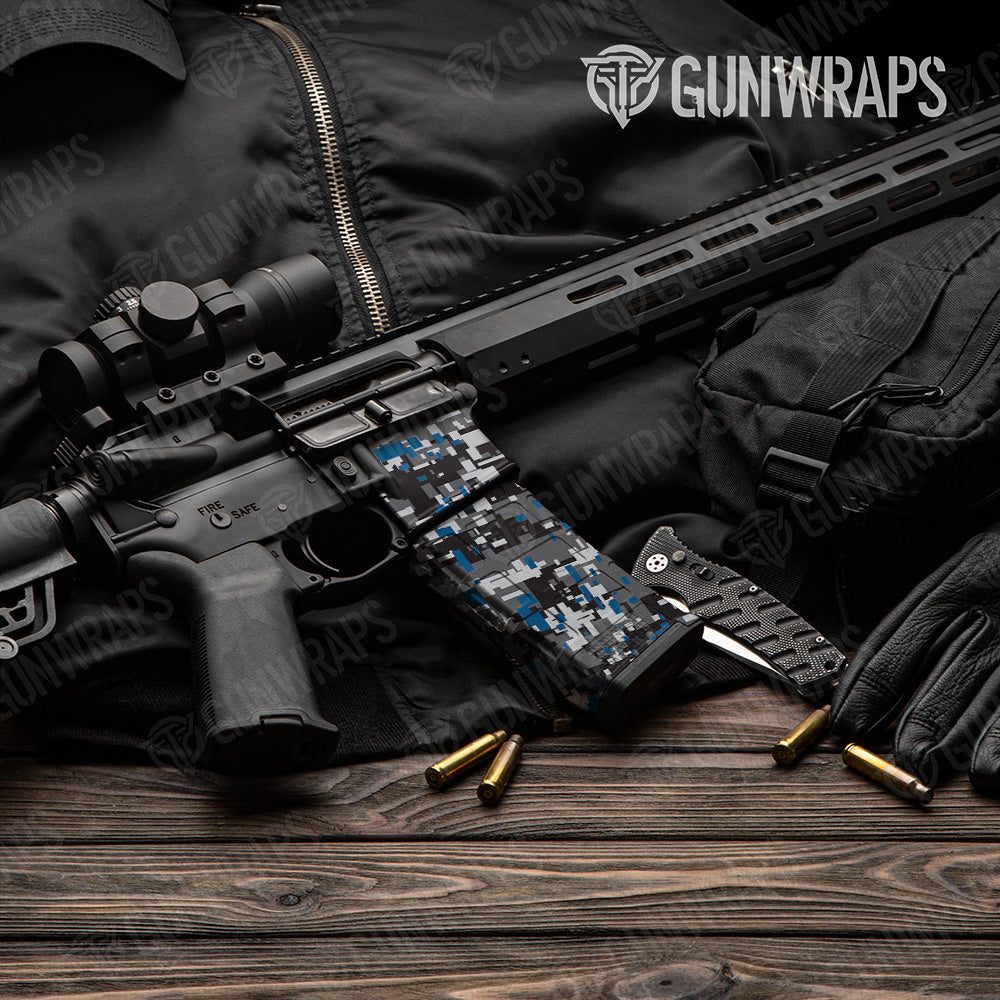 AR-15 Mag & Mag Well Digital Urban Blue Gun Skin Vinyl Wrap