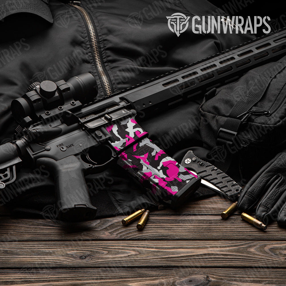 AR-15 Mag & Mag Well Erratic Magenta Tiger Gun Skin Vinyl Wrap