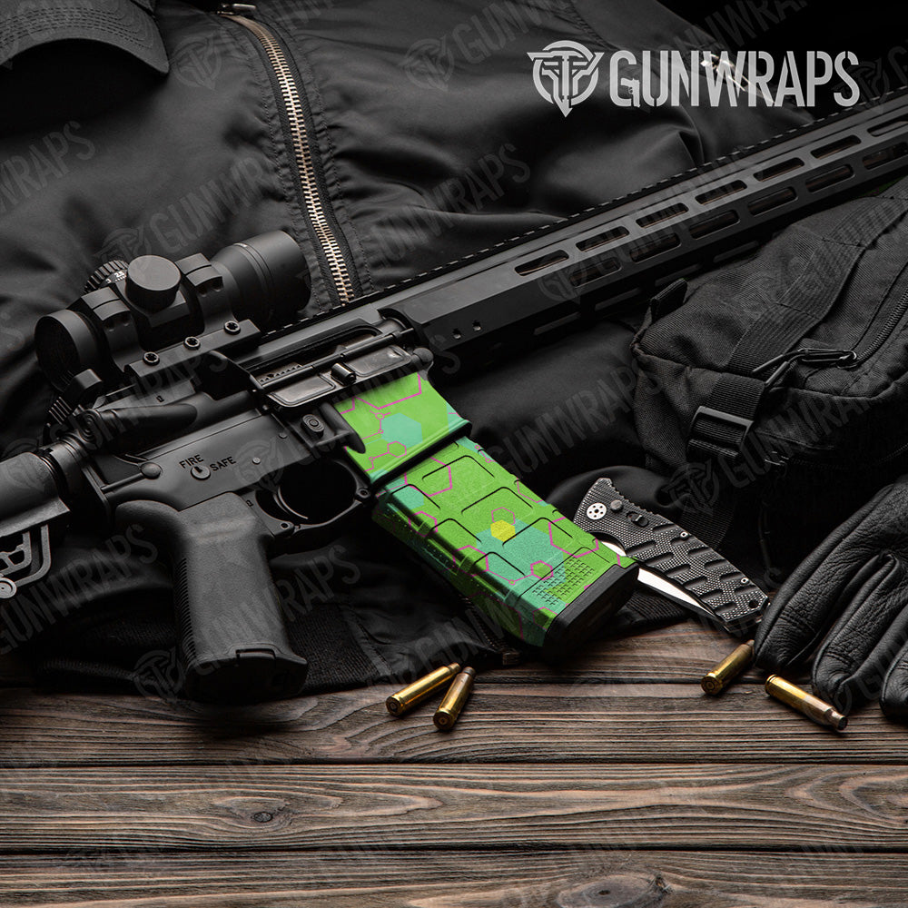 AR-15 Mag & Mag Well Hex DNA Magenta Lime Gun Skin Vinyl Wrap