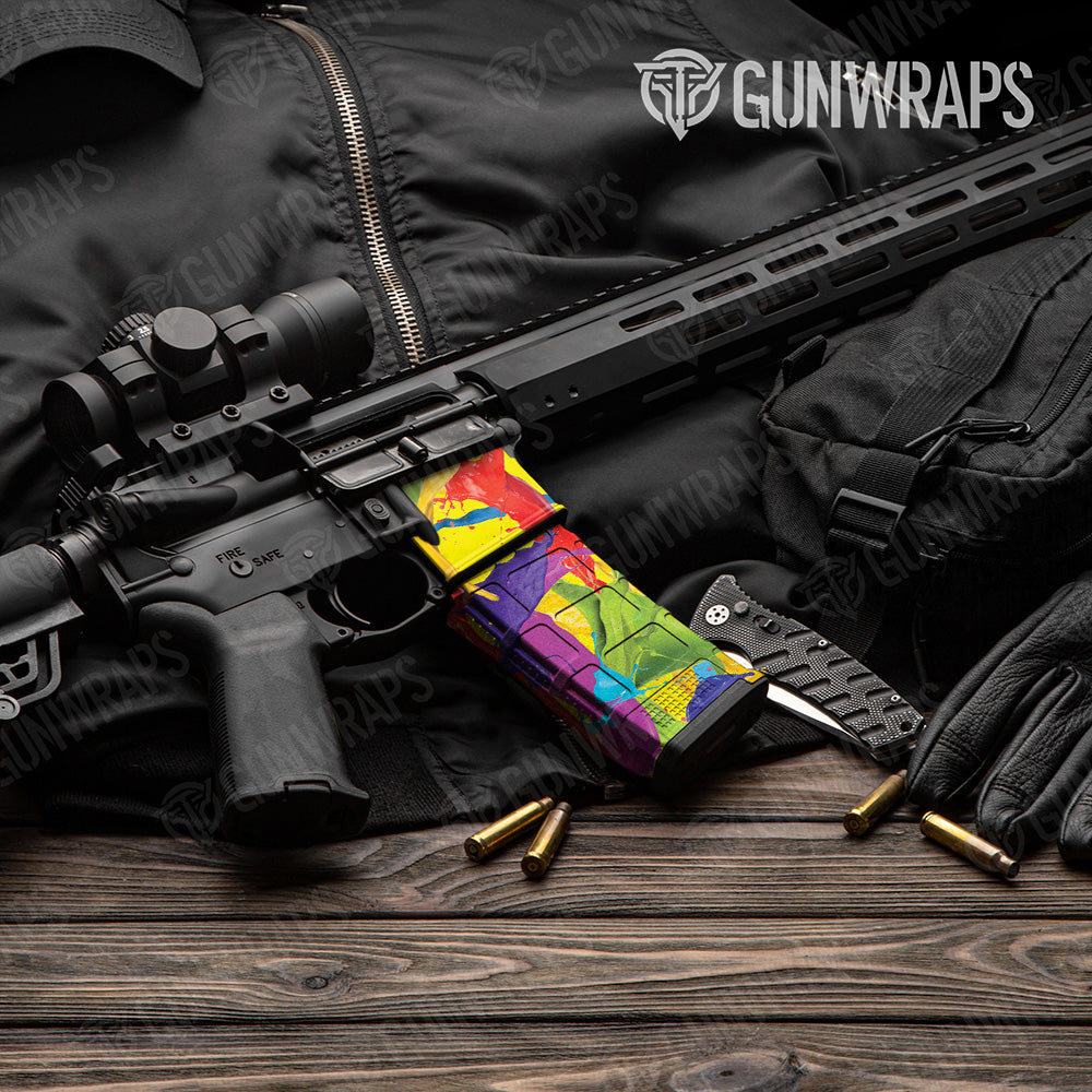 AR-15 Mag & Mag Well Paint Splatter Yellow Gun Skin Vinyl Wrap