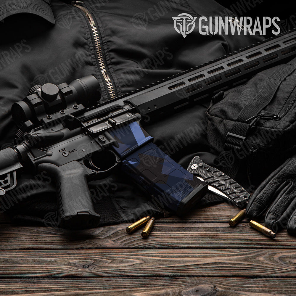 AR-15 Mag & Mag Well Shattered Blue Midnight Gun Skin Vinyl Wrap