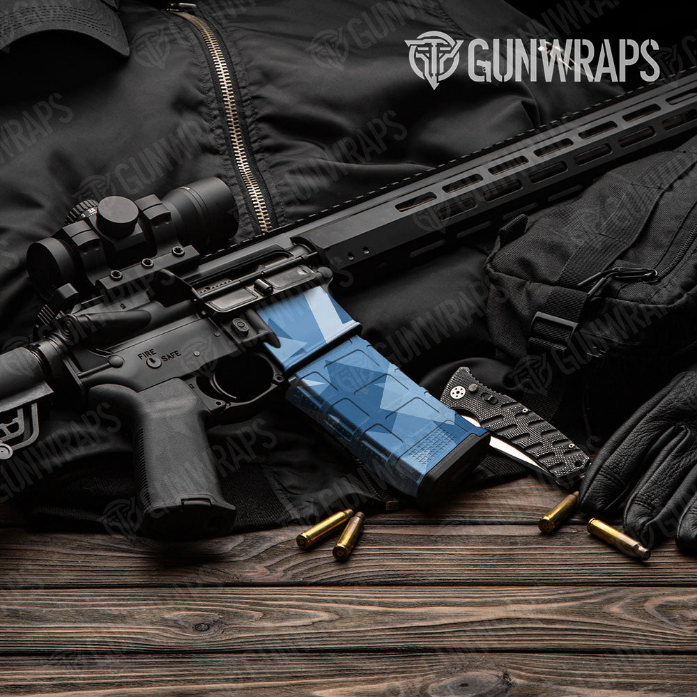 AR-15 Mag & Mag Well Shattered Cool Blue Gun Skin Vinyl Wrap