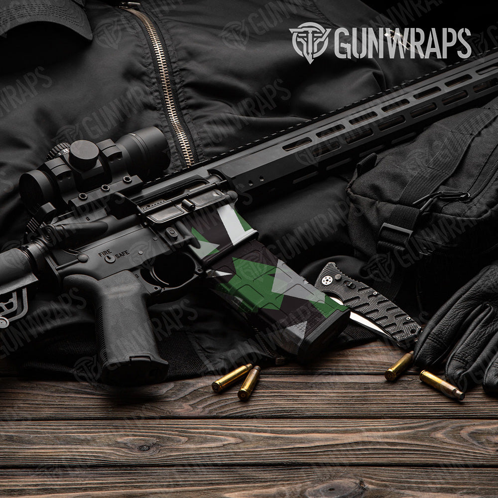 AR-15 Mag & Mag Well Shattered Green Tiger Gun Skin Vinyl Wrap