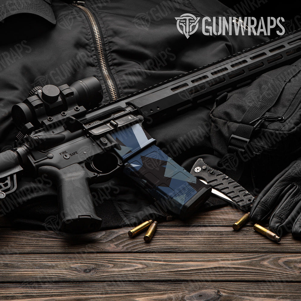 AR-15 Mag & Mag Well Shattered Navy Gun Skin Vinyl Wrap