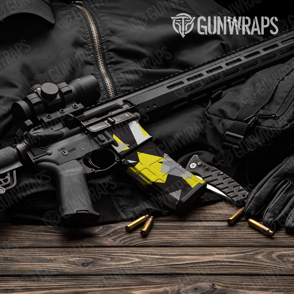 AR-15 Mag & Mag Well Shattered Yellow Tiger Gun Skin Vinyl Wrap