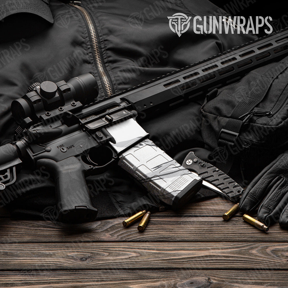 AR-15 Mag & Mag Well Shredded Snow Gun Skin Vinyl Wrap
