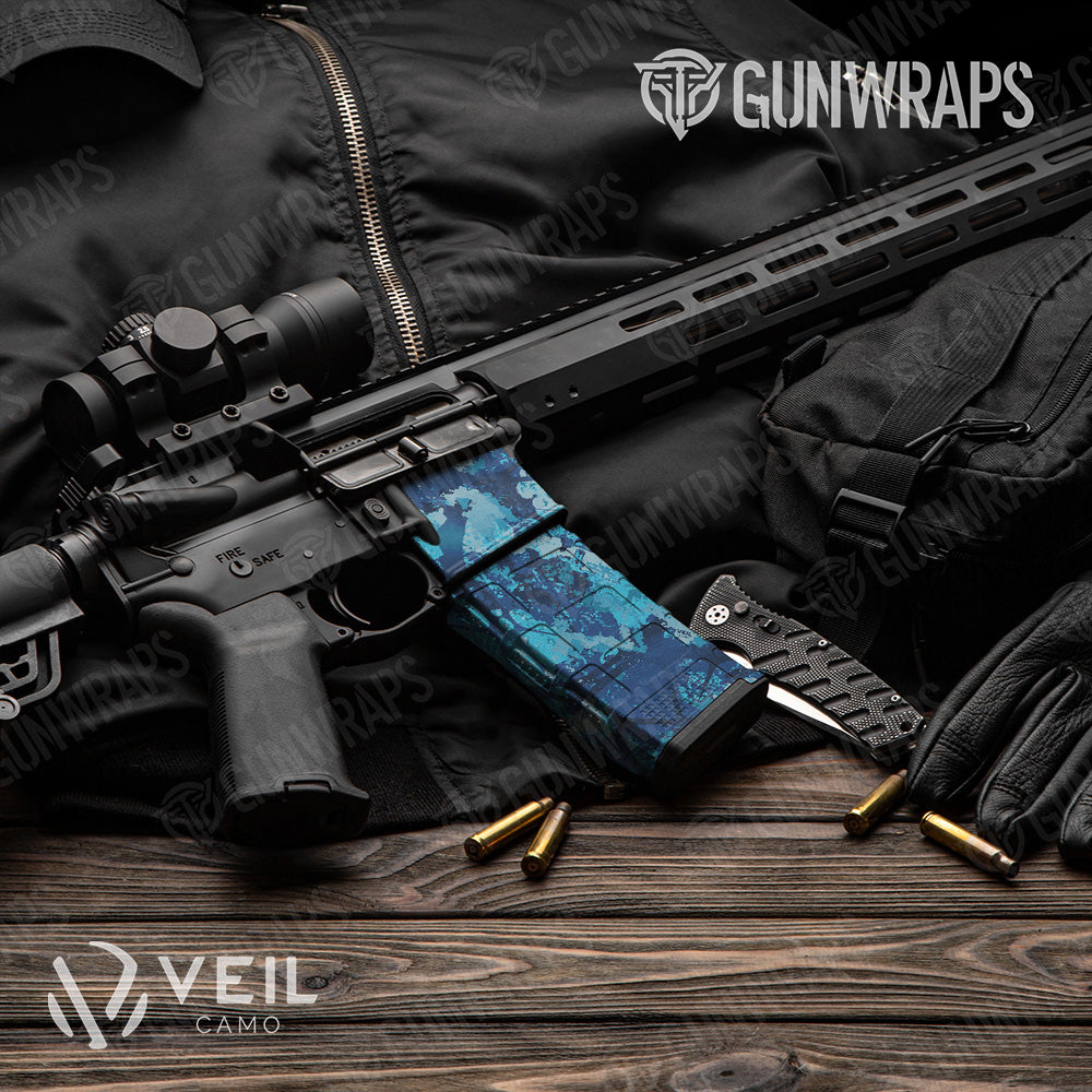 AR-15 Mag & Mag Well Veil Stoke Aqua Gun Skin Vinyl Wrap