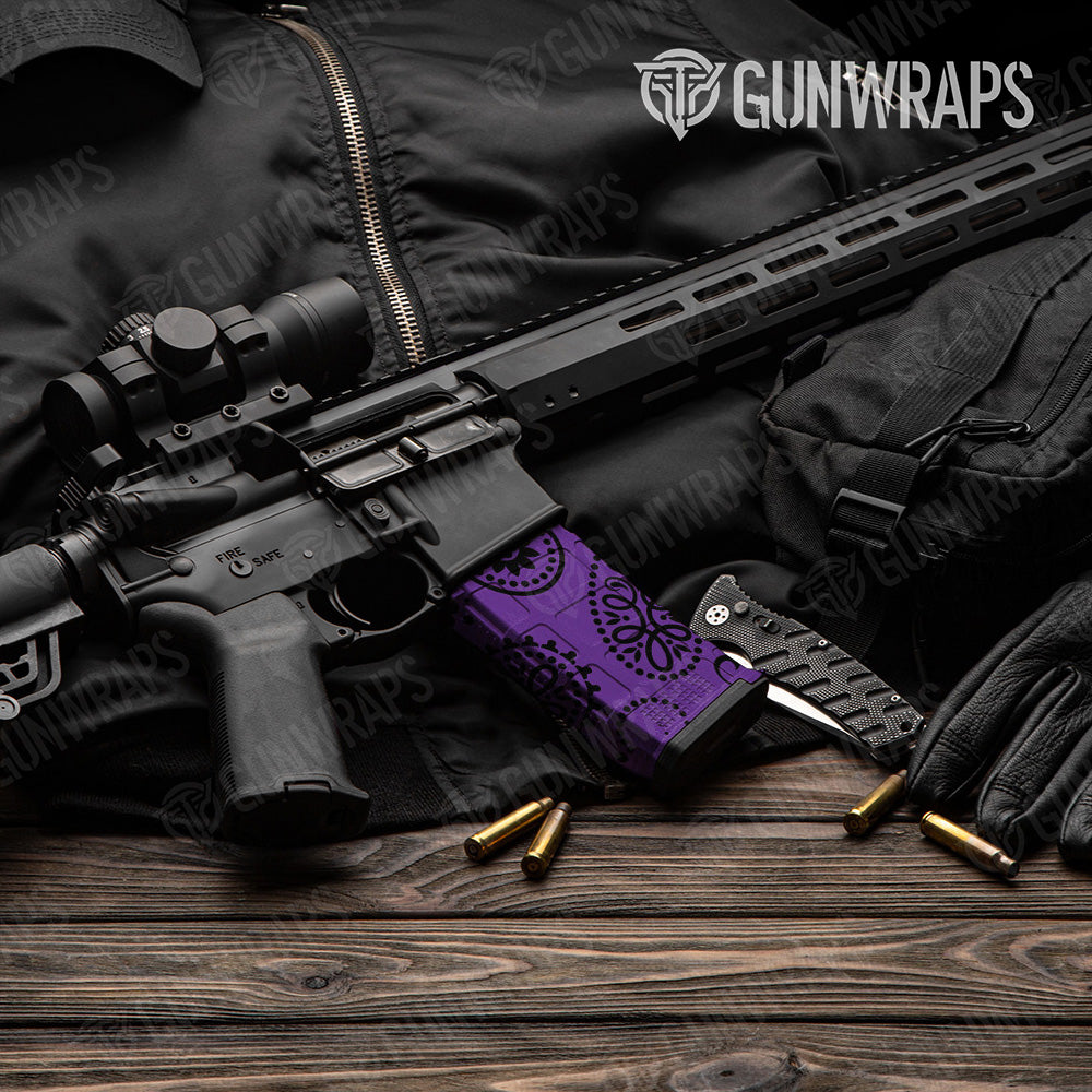 AR-15 Mag Bandana Purple And Black Gun Skin Vinyl Wrap