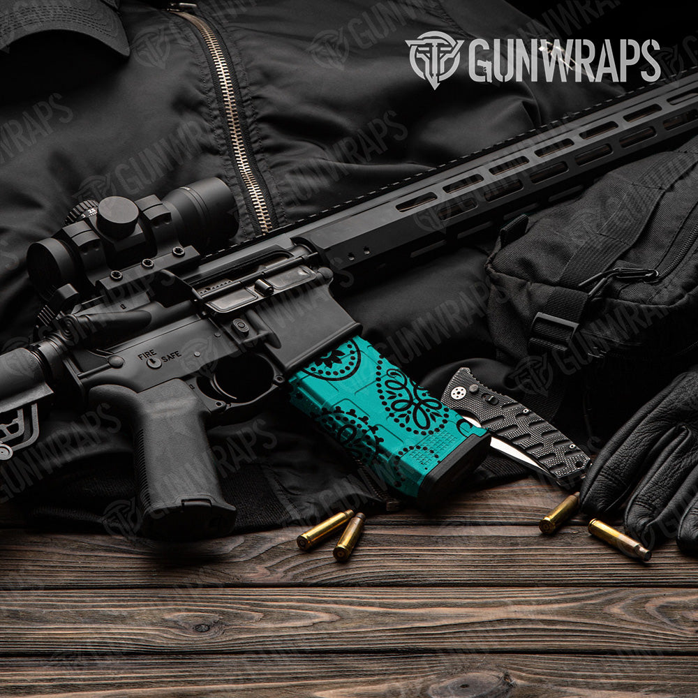 AR-15 Mag Bandana Tiffany Blue And Black Gun Skin Vinyl Wrap