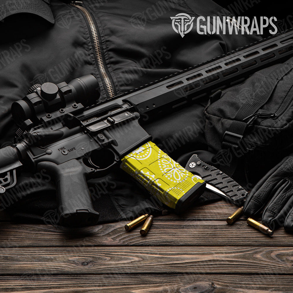 AR-15 Mag Bandana Yellow And White Gun Skin Vinyl Wrap