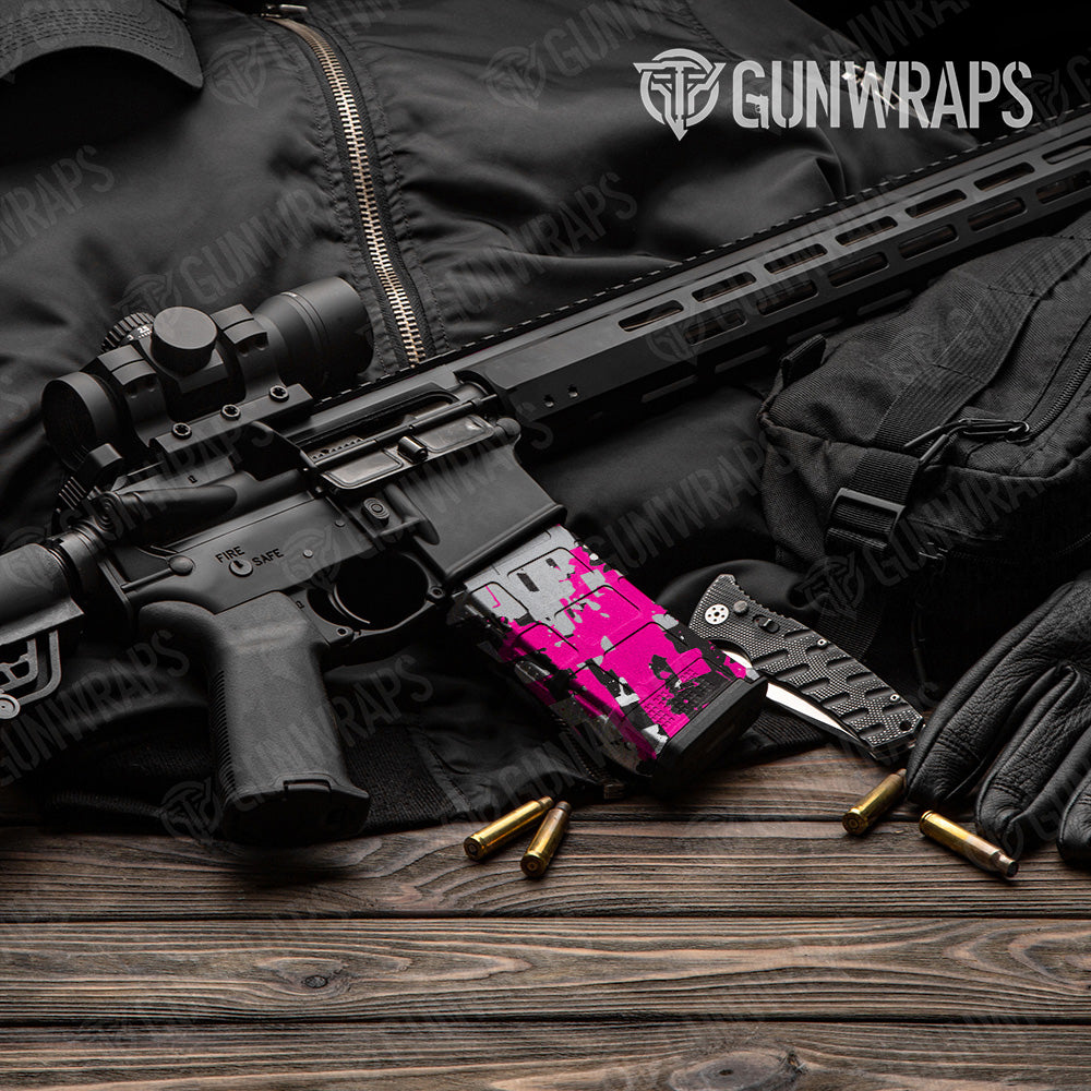 AR-15 Mag Broken Plaid Magenta Tiger Gun Skin Vinyl Wrap