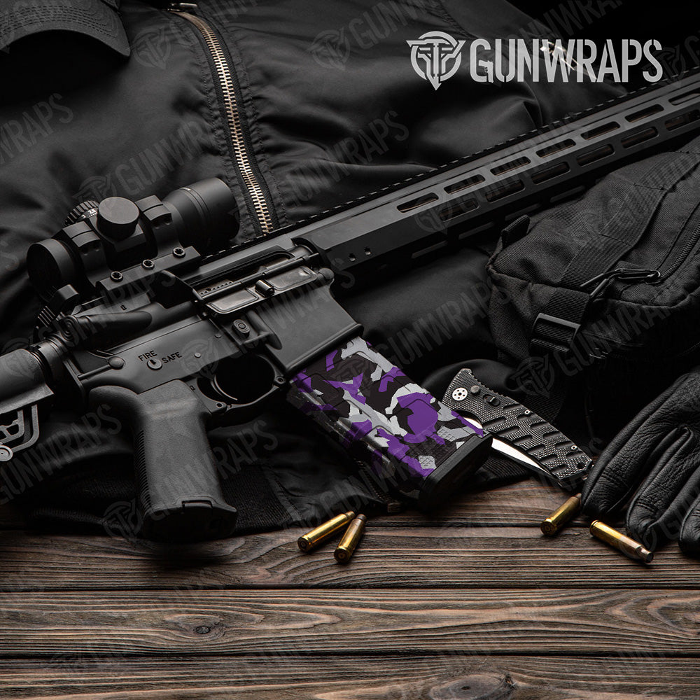 AR-15 Mag Erratic Purple Tiger Gun Skin Vinyl Wrap