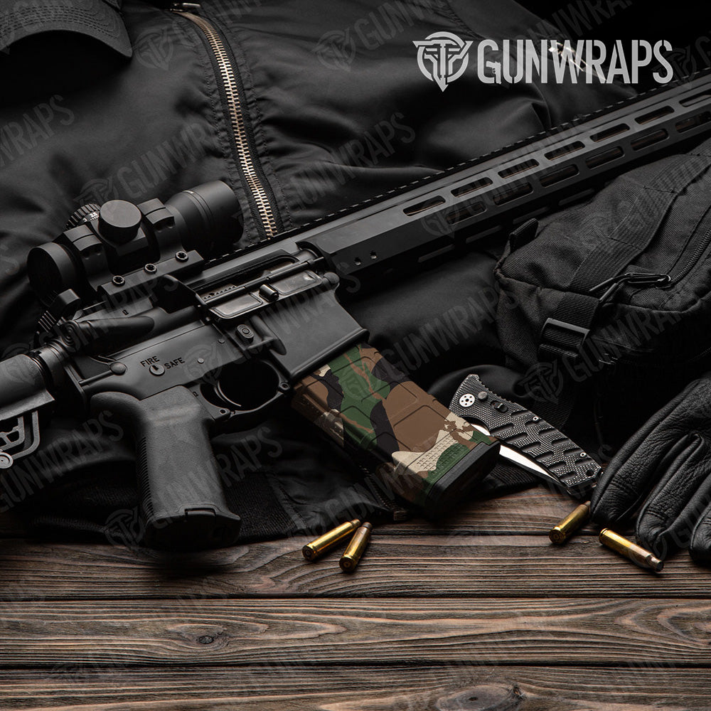 AR-15 Mag Ragged Woodland Gun Skin Vinyl Wrap