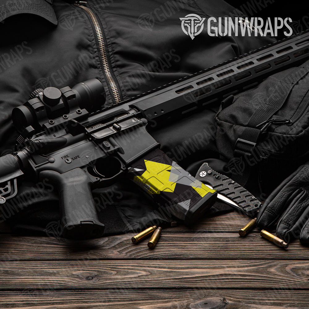 AR-15 Mag Shattered Yellow Tiger Gun Skin Vinyl Wrap