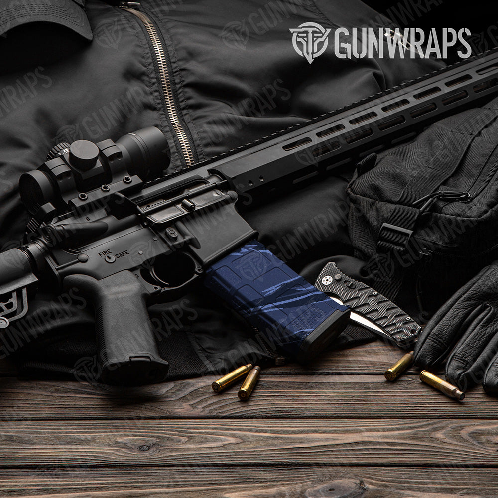 AR-15 Mag Shredded Blue Midnight Gun Skin Vinyl Wrap