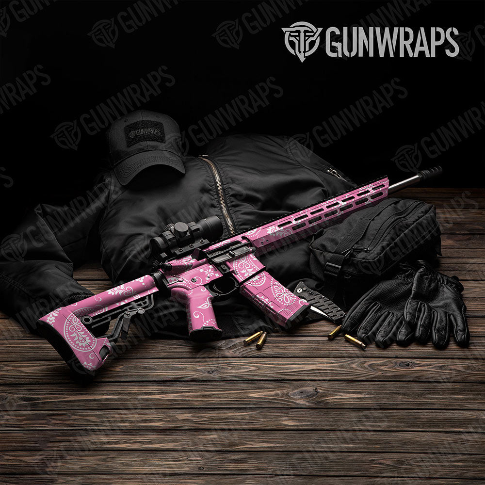 Bandana Pink And White Gun Skin Vinyl Wrap