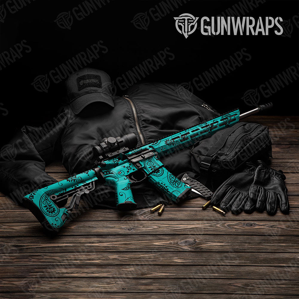 Bandana Tiffany Blue And Black Gun Skin Vinyl Wrap