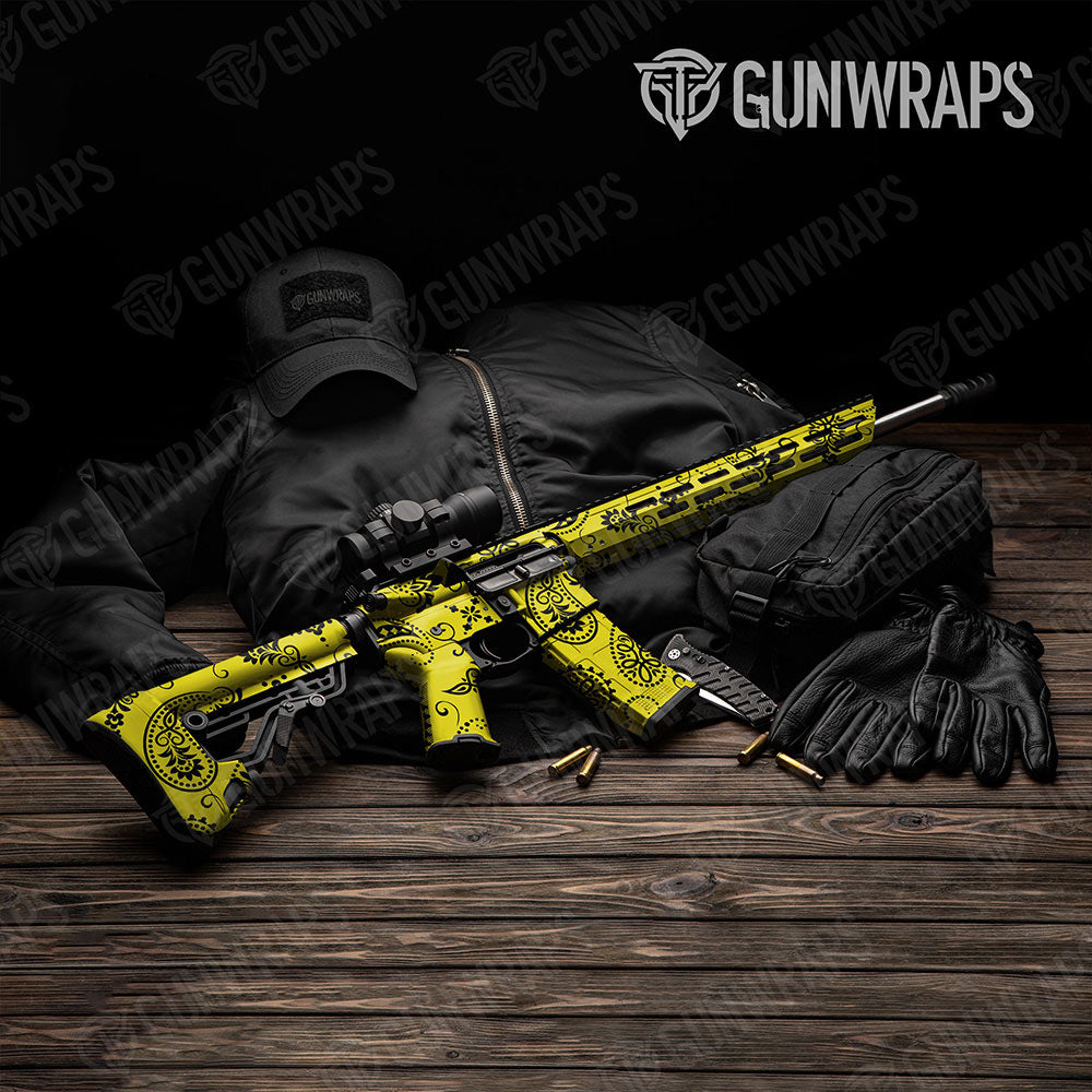 Bandana Yellow And Black Gun Skin Vinyl Wrap