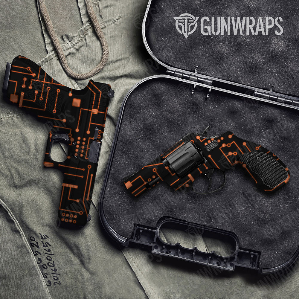 Circuit Board Orange Gun Skin Vinyl Wrap