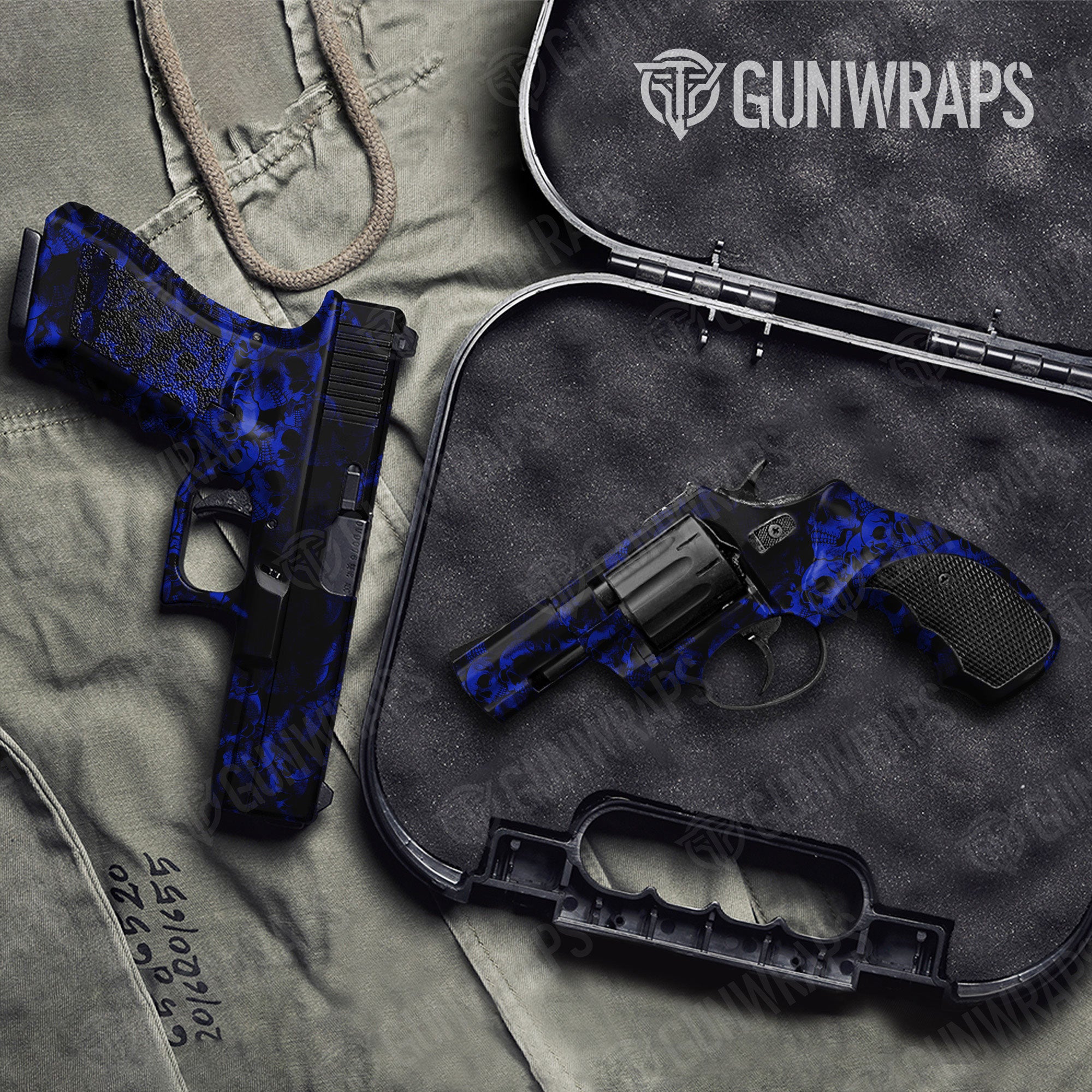 Skull Blue Gun Skin Vinyl Wrap