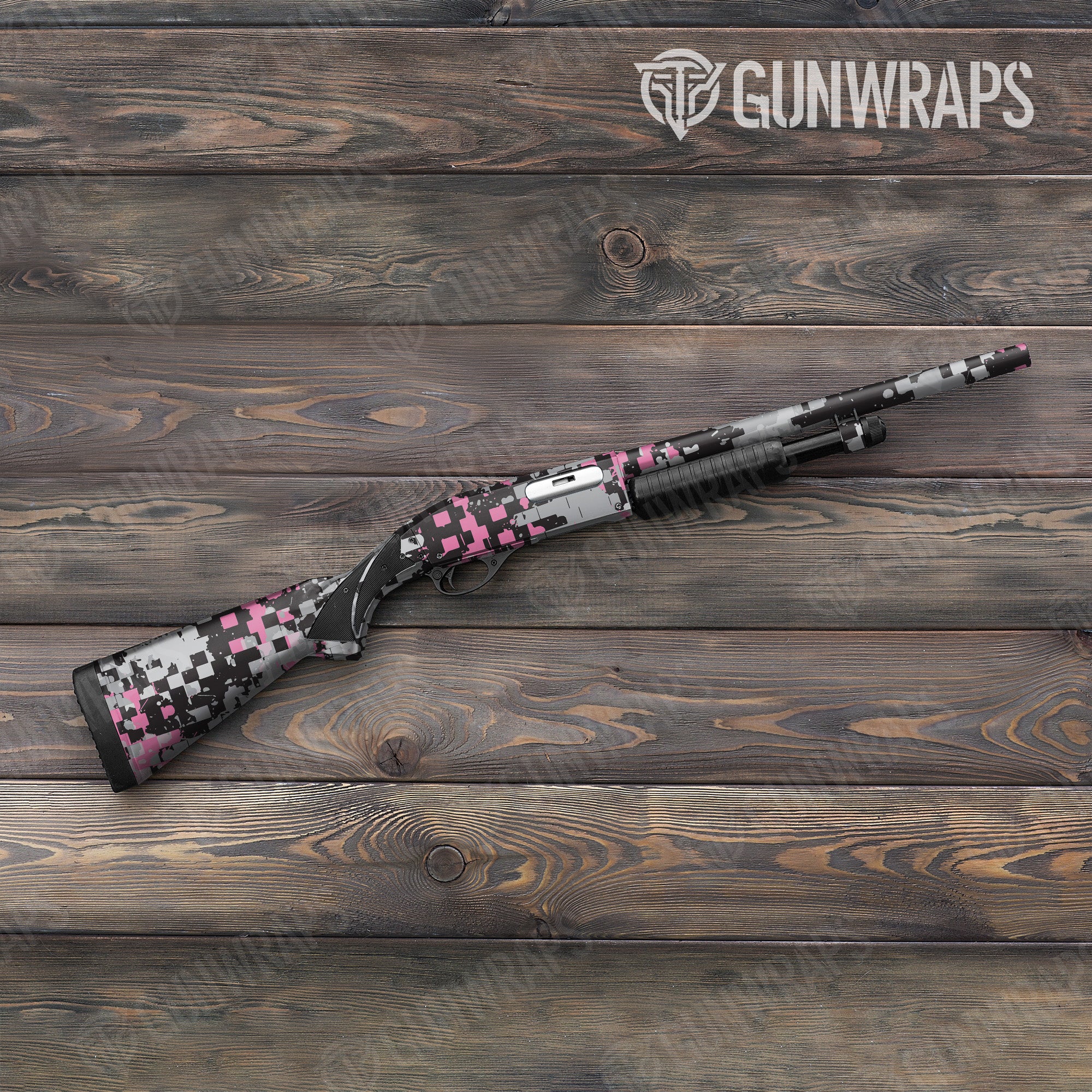 Broken Plaid Pink Tiger Gun Skin Vinyl Wrap