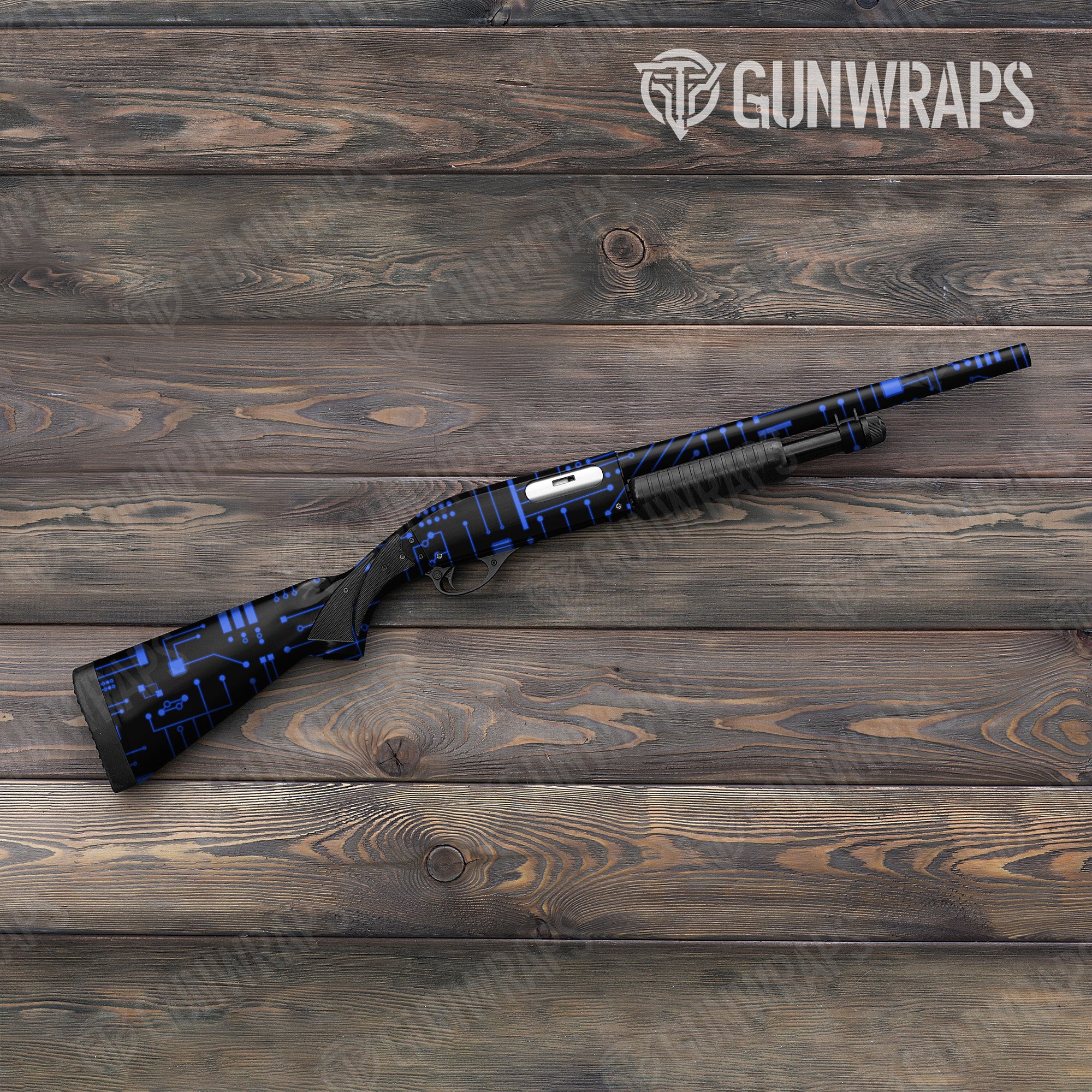 Shotgun Circuit Board Blue Gun Skin Vinyl Wrap