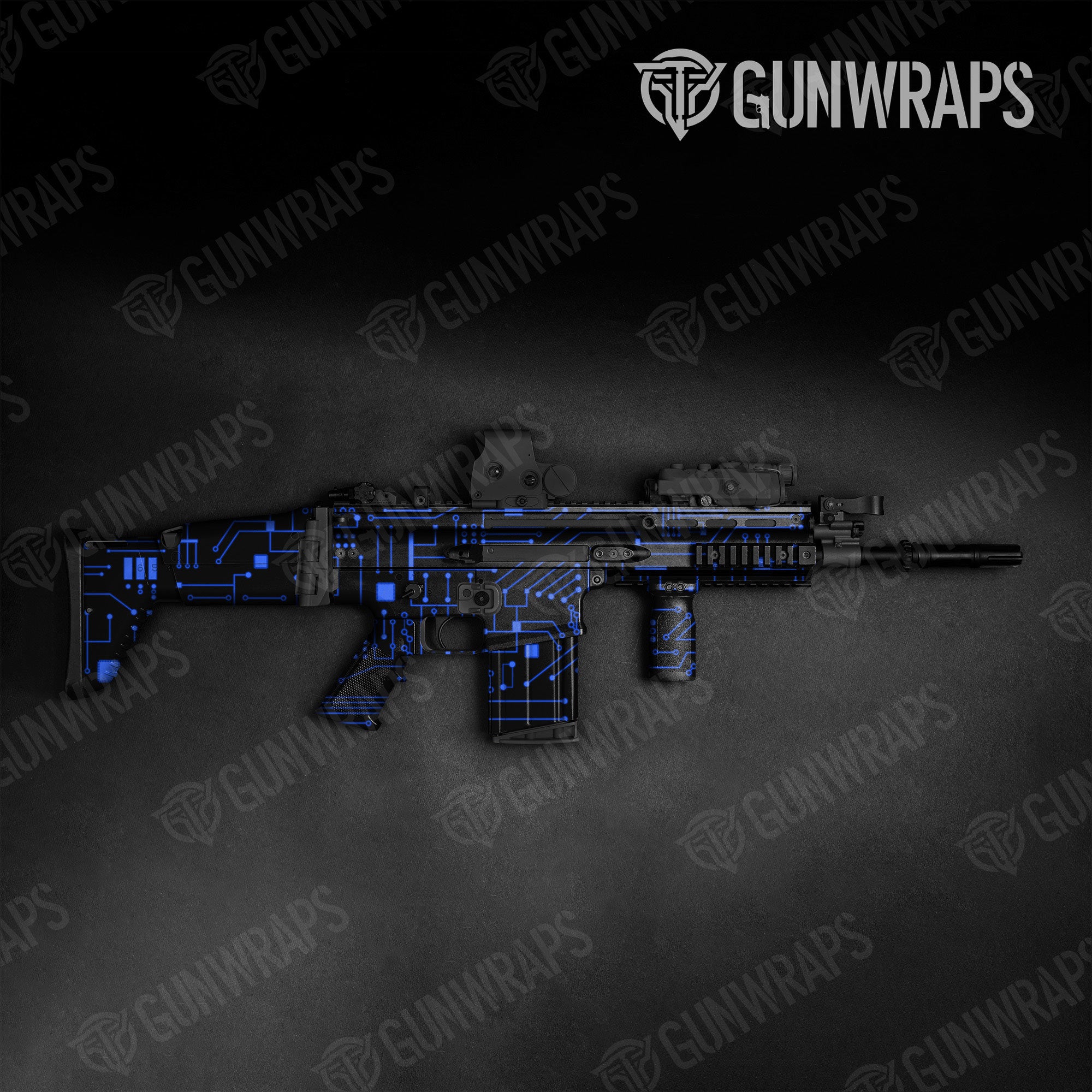 Tactical Circuit Board Blue Gun Skin Vinyl Wrap