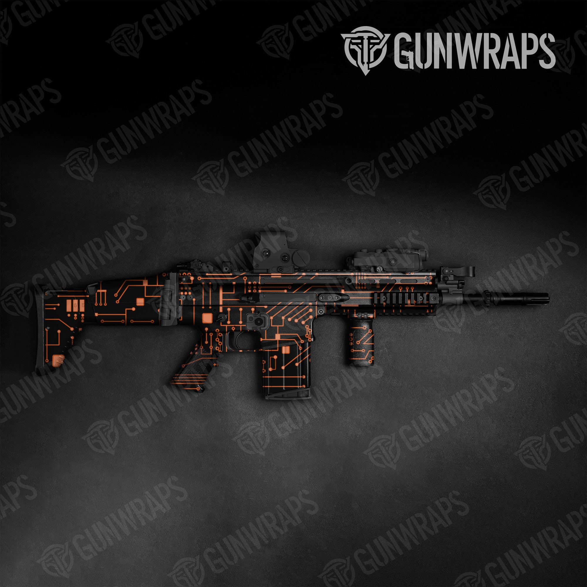 Tactical Circuit Board Orange Gun Skin Vinyl Wrap