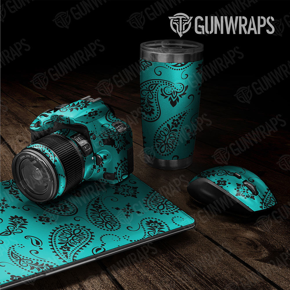 Universal Sheet Bandana Gear Skin Vinyl Wrap Bandana Tiffany Blue And Black Gear Skin Vinyl Wrap
