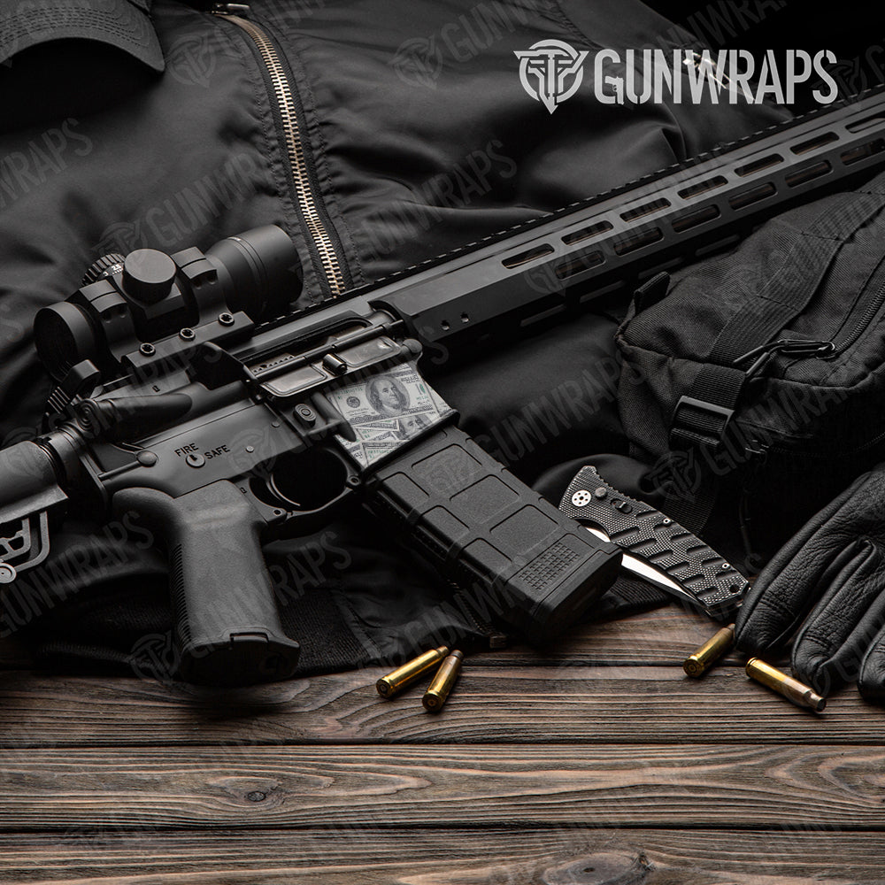 Money 100 Dollar Bills AR-15 Mag Well Gun Skin Vinyl Wrap