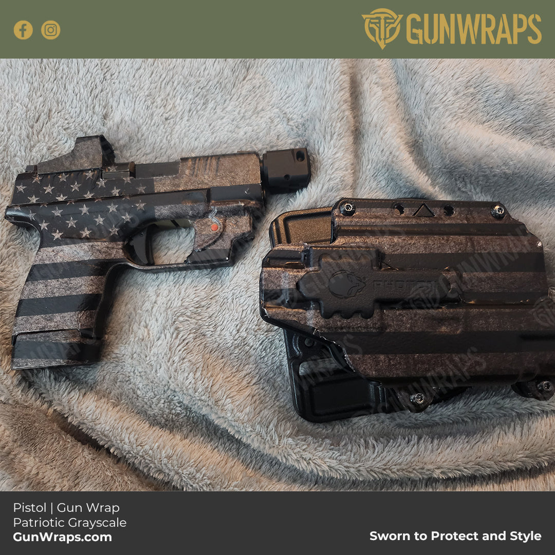 Pistol & Revolver Patriotic Gray Scale Flag Gun Skin Vinyl Wrap