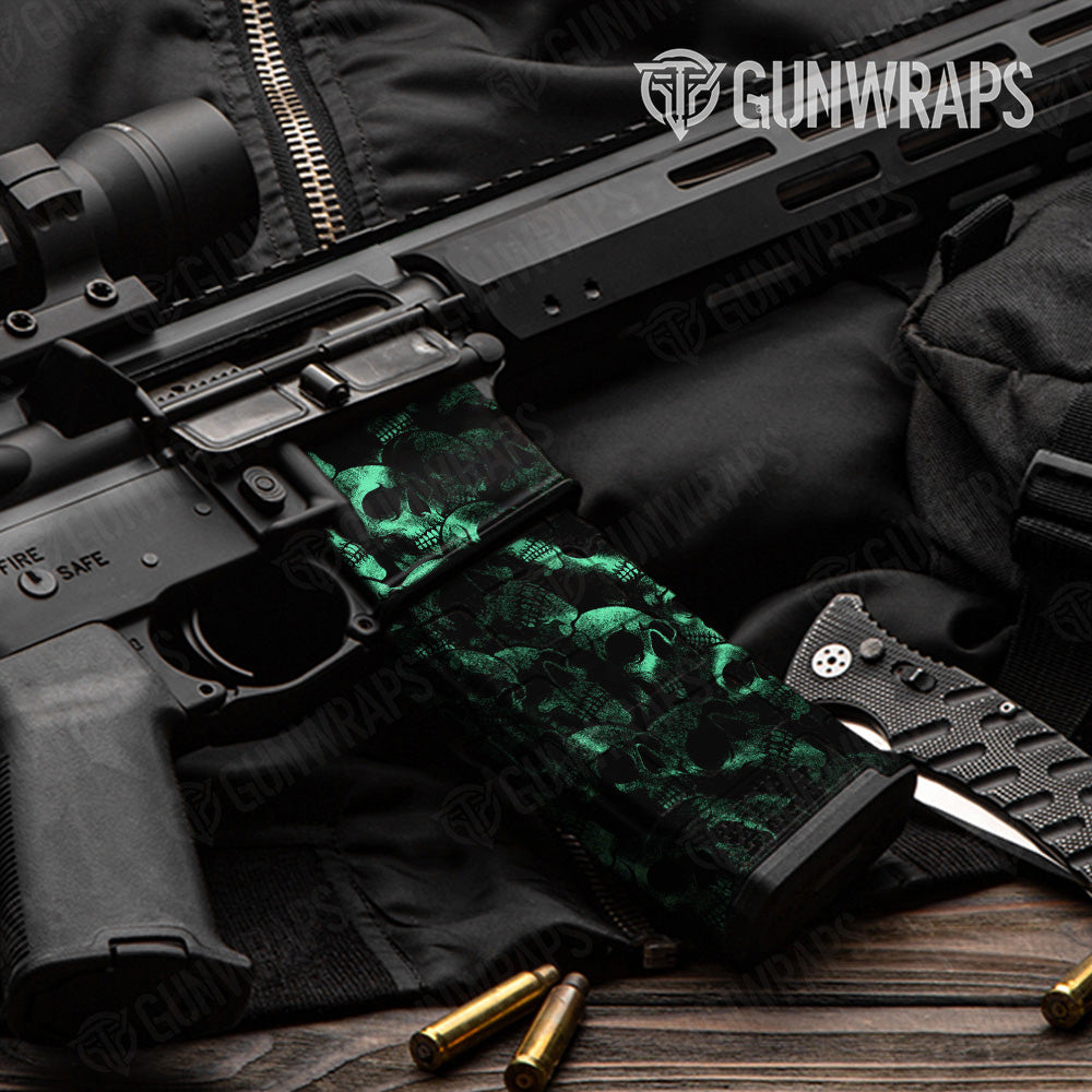AR 15 Mag & Mag Well Skull Aquamarine Gun Skin Pattern