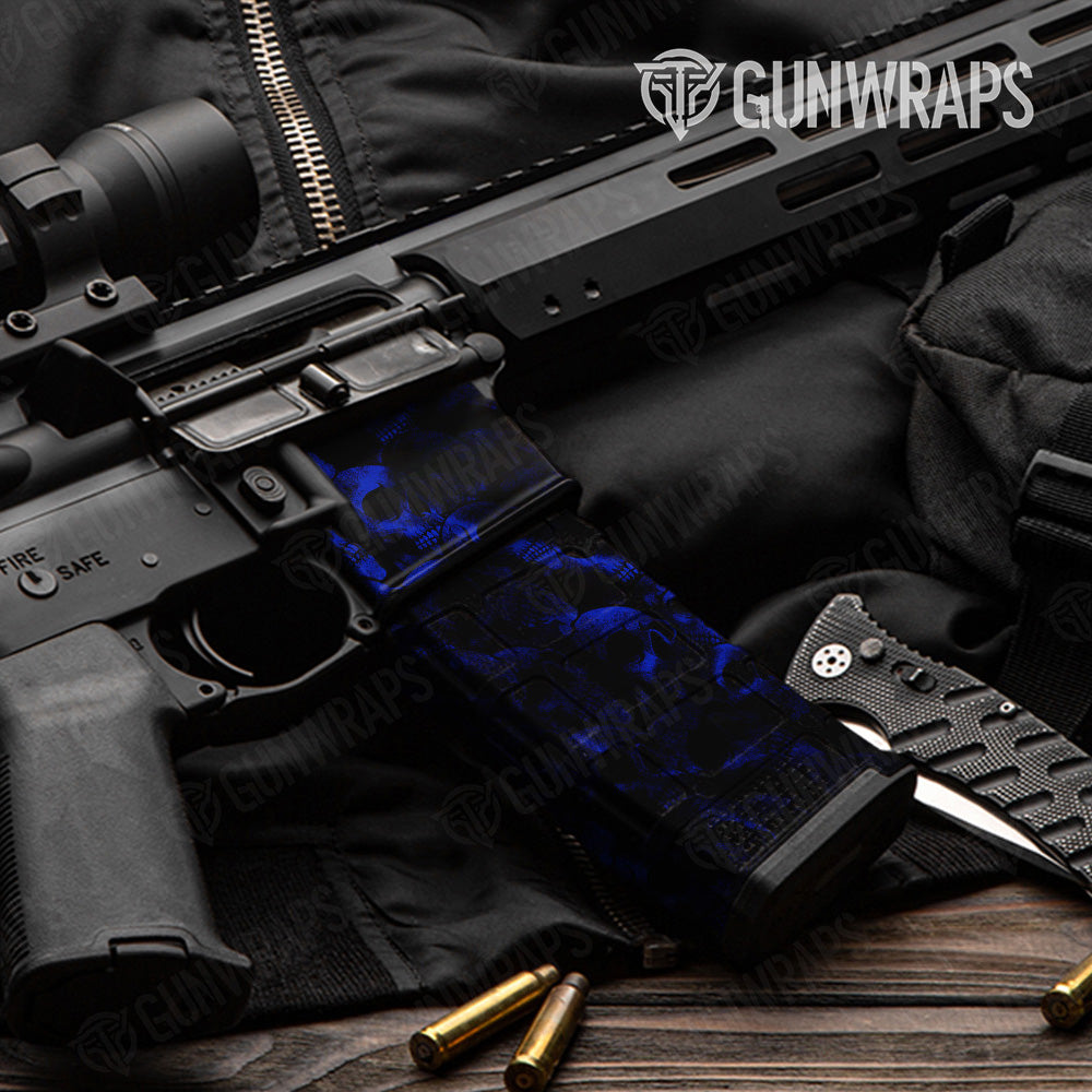 AR 15 Mag & Mag Well Skull Blue Gun Skin Pattern