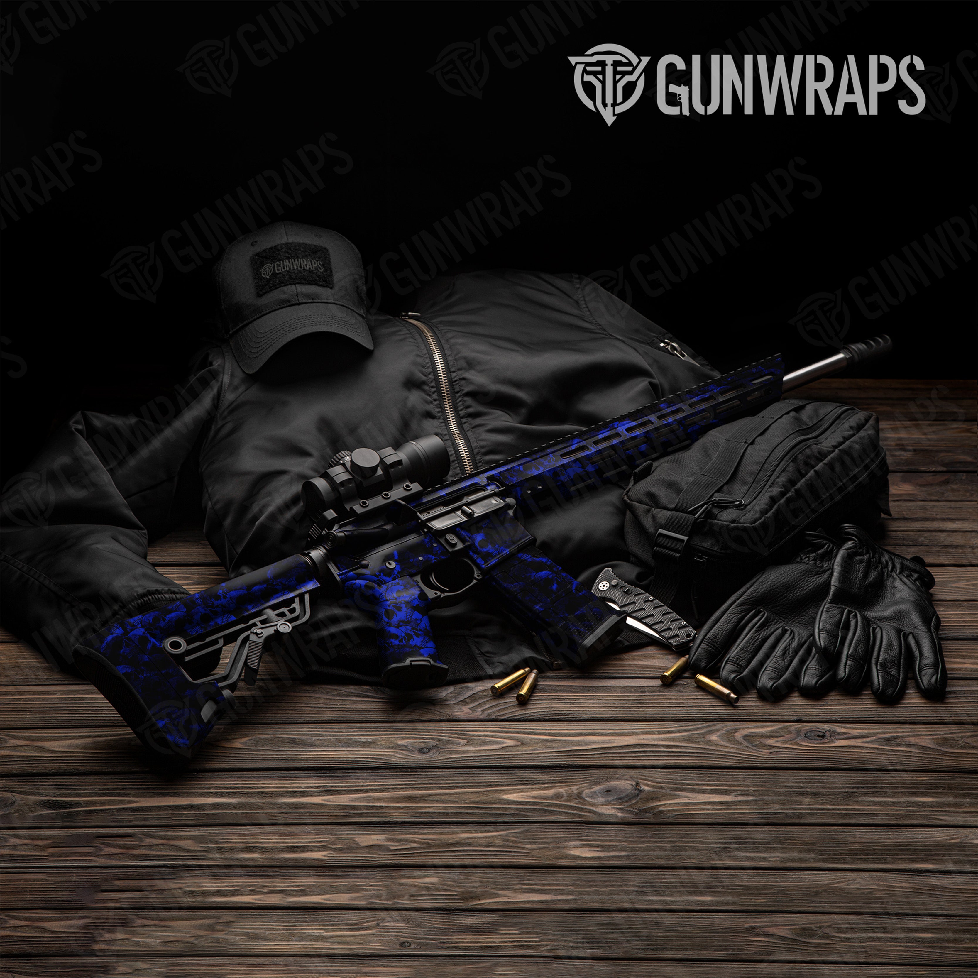 AR 15 Skull Blue Gun Skin Pattern