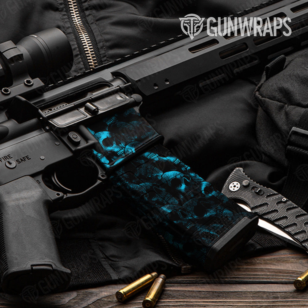 AR 15 Mag & Mag Well Skull Cyan Gun Skin Pattern