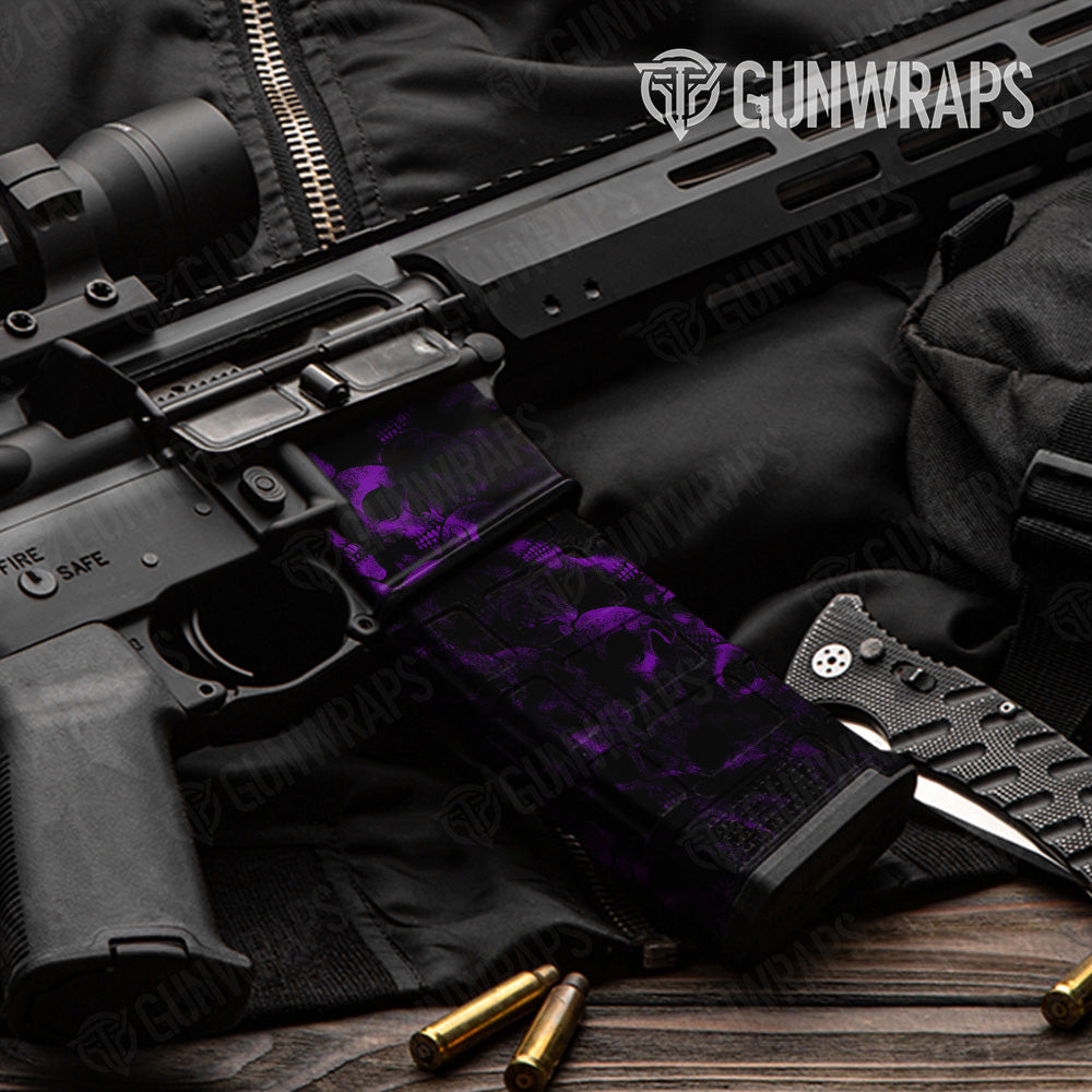 AR 15 Mag & Mag Well Skull Purple Gun Skin Pattern