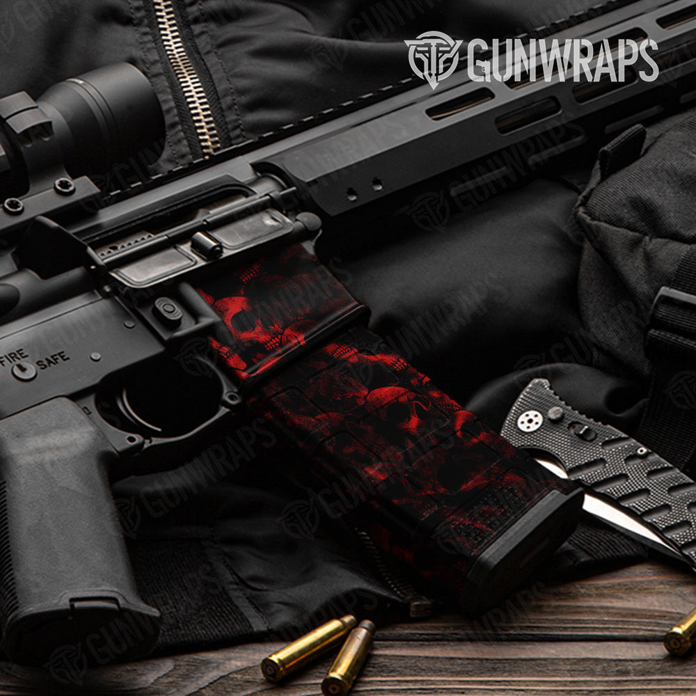 AR 15 Mag & Mag Well Skull Red Gun Skin Pattern