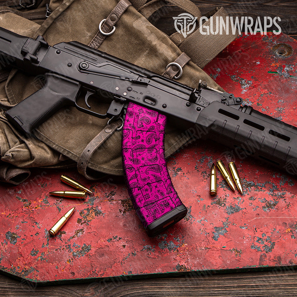 Bandana Magenta Black AK 47 Mag Gun Skin Vinyl Wrap