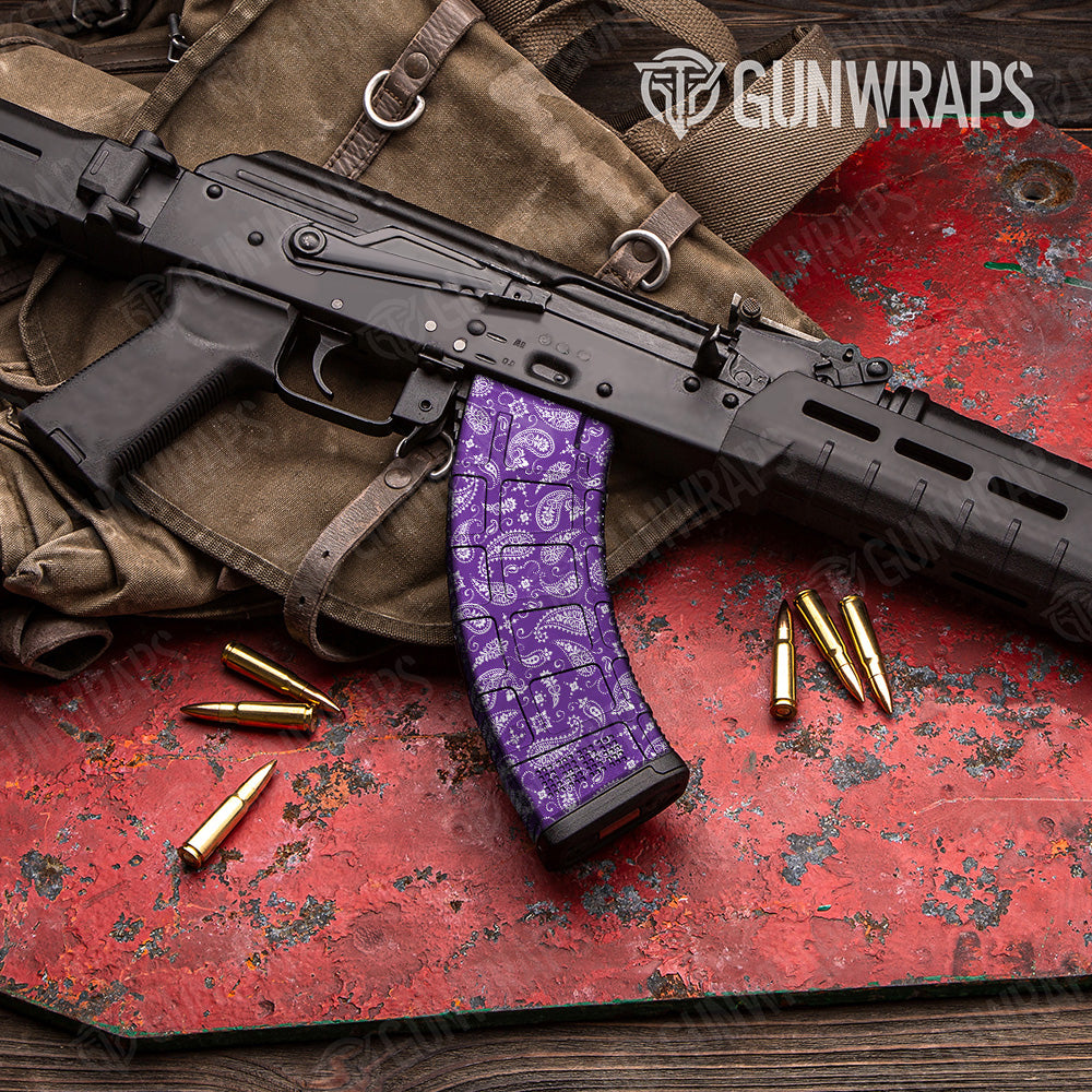 Bandana Purple White AK 47 Mag Gun Skin Vinyl Wrap
