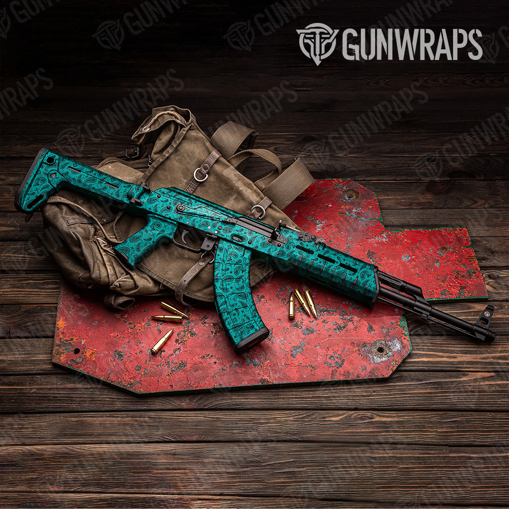 Bandana Tiffany Blue Black AK 47 Gun Skin Vinyl Wrap