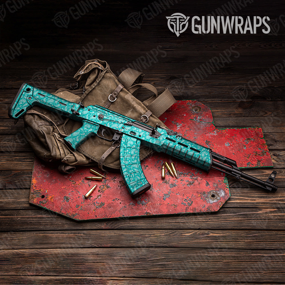 Bandana Tiffany Blue White AK 47 Gun Skin Vinyl Wrap
